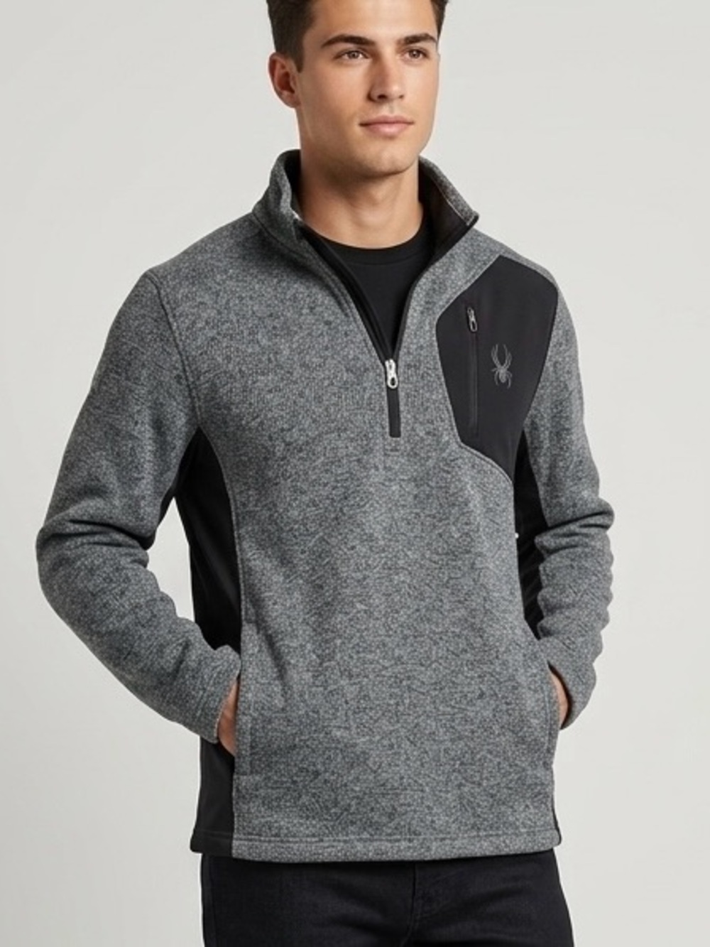 Spyder Men's Heather Gray and Black Zip Pullover Sweater Jacket Gorpcore SZ M